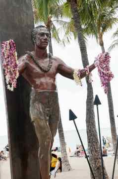 雕像公爵卡哈威基基海滩瓦胡岛岛夏威夷