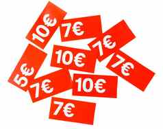红色的纸价格标签欧元。
