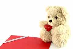 泰迪熊玩具空白卡孤立的白色背景