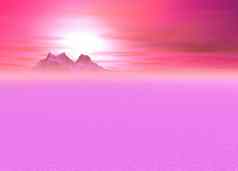 浪漫的粉红色的夕阳遥远的山