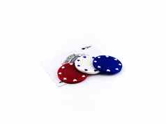 红色的白色蓝色的扑克芯片玩卡片