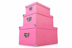 粉红色的giftboxes孤立的白色