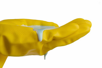 黄色的手套液体清洁肥皂