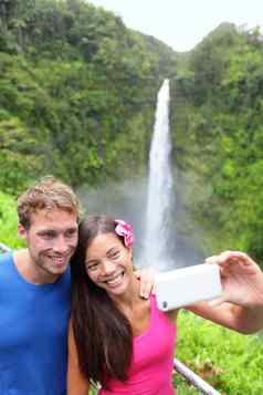 游客夫妇采取照片夏威夷