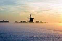 传统的风车《暮光之城》雾雪冬天