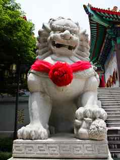 中国人狮子石头雕塑中国人寺庙nonthaburi