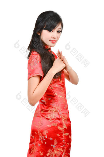 漂亮的<strong>女孩旗袍</strong>祝快乐中国人一年