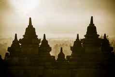 婆罗浮屠寺庙墙日出印尼