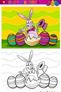 复活节兔子卡通插图着色