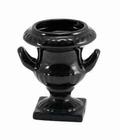 复古的陶瓷黑色的花瓶处理孤立的白色