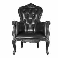古董黑色的皮革椅子孤立的白色