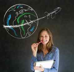 女人粉笔全球飞机世界旅行