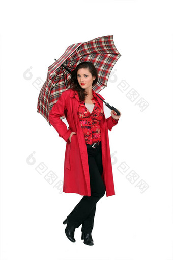 时尚女人持有伞