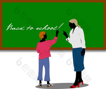 女人老师教室回来学校向量插图
