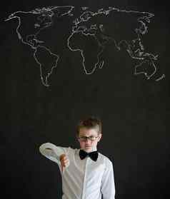 拇指男孩业务男人。粉笔地理位置世界地图