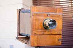 古董木照片相机盒子复古的摄影