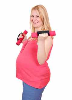 怀孕了女人锻炼哑铃