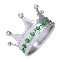 银皇冠装饰绿色蓝宝石