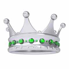 银皇冠装饰绿色蓝宝石