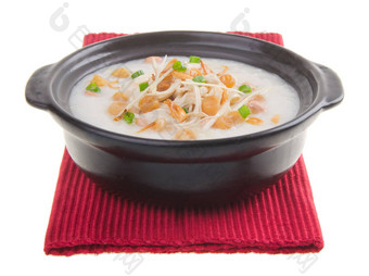 传统的中国人扇贝粥大米粥服务claypo