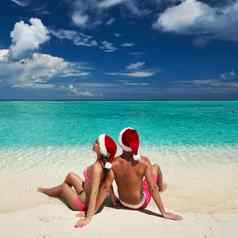 夫妇圣诞老人的他海滩马尔代夫