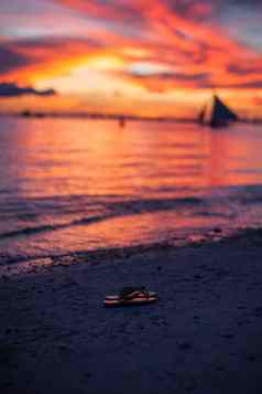 特写镜头页岩日落长滩岛岛菲律宾