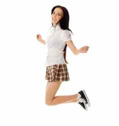 跳学校女孩格子裙子运动鞋