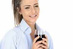 模型发布女人喝玻璃红色的酒