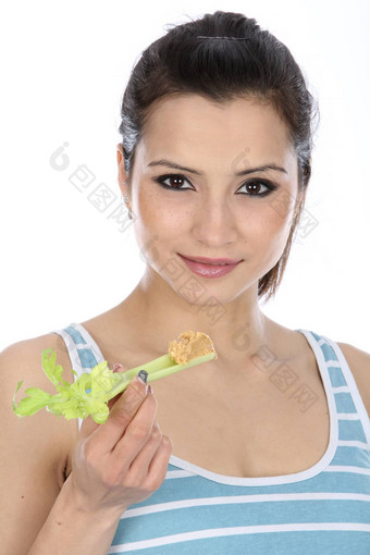 模型发布女人吃芹菜花生黄油