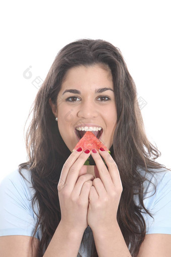 模型发布年轻的女人吃水瓜