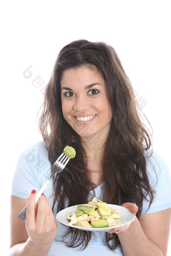 模型<strong>发布</strong>年轻的女人吃鸡鳄梨沙拉
