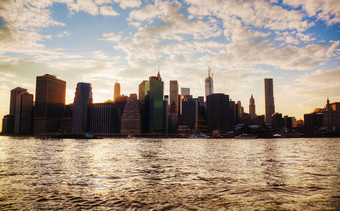 纽约城市城市景观日落