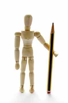 木人体模型持有铅笔