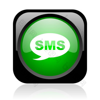 短信黑色的绿色广场网络光滑的图标
