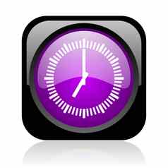 时钟黑色的紫罗兰色的广场网络光滑的图标