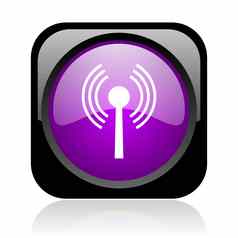 无线网络黑色的紫罗兰色的广场网络光滑的图标