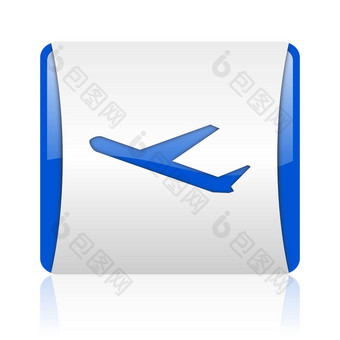 飞机蓝色的广场网络光滑的图标