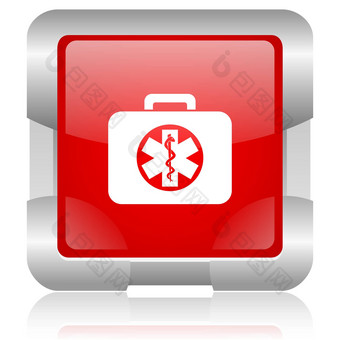 救援工具包红色的广场网络光滑的图标