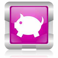 小猪银行粉红色的广场网络光滑的图标