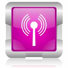 无线网络粉红色的广场网络光滑的图标