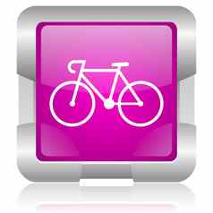 自行车粉红色的广场网络光滑的图标