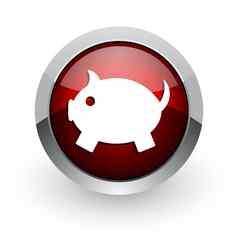 小猪银行红色的圆网络光滑的图标
