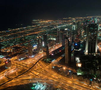 摩天大楼迪拜晚上视图注意迪拜塔<strong>哈利</strong>法塔曼联阿拉伯阿联酋航空公司