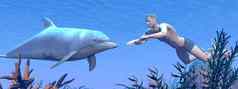 海豚男人。游泳渲染