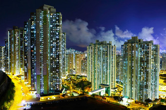 lluminated住宅建筑在香港香港