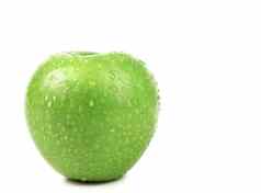 湿成熟的绿色苹果孤立的白色