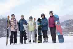 集团单板滑雪滑雪度假胜地肖像
