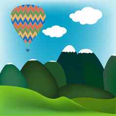 热空气气球山景观