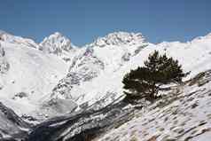 视图滑雪山坡上阳光明媚的一天