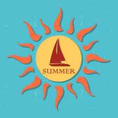 复古的夏天标签太阳射线船